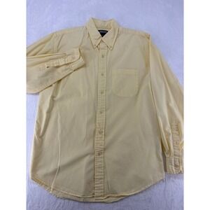 Lands' End Button Down Mens M Shirt Yellow Long Sleeve Regular Fit Cotton